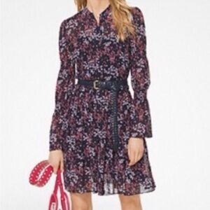 NEW Michael Kors Floral Print Long Sleeve Georgette Dress